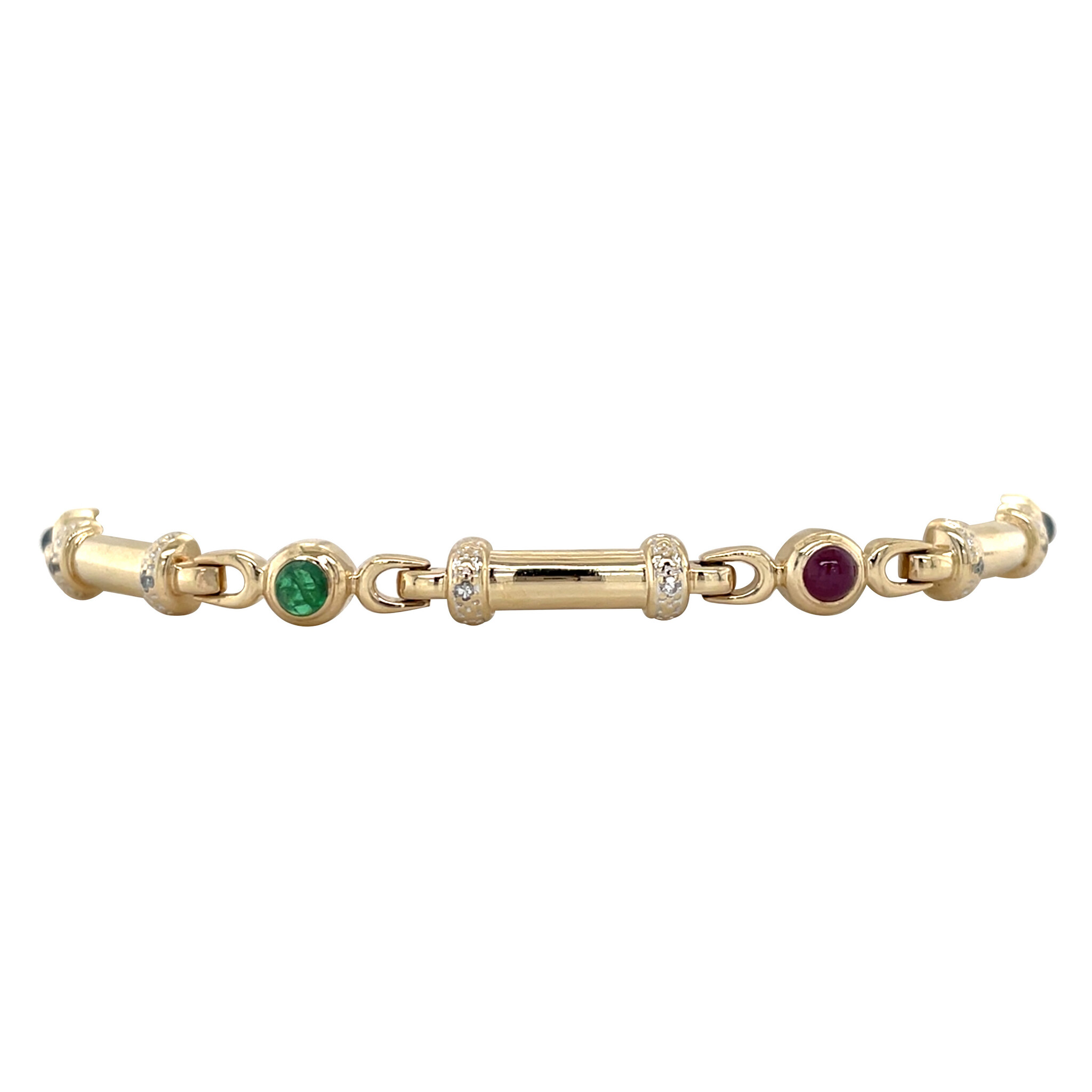 Gouden armband met robijn, saffier, smaragd en diamant 14 kt